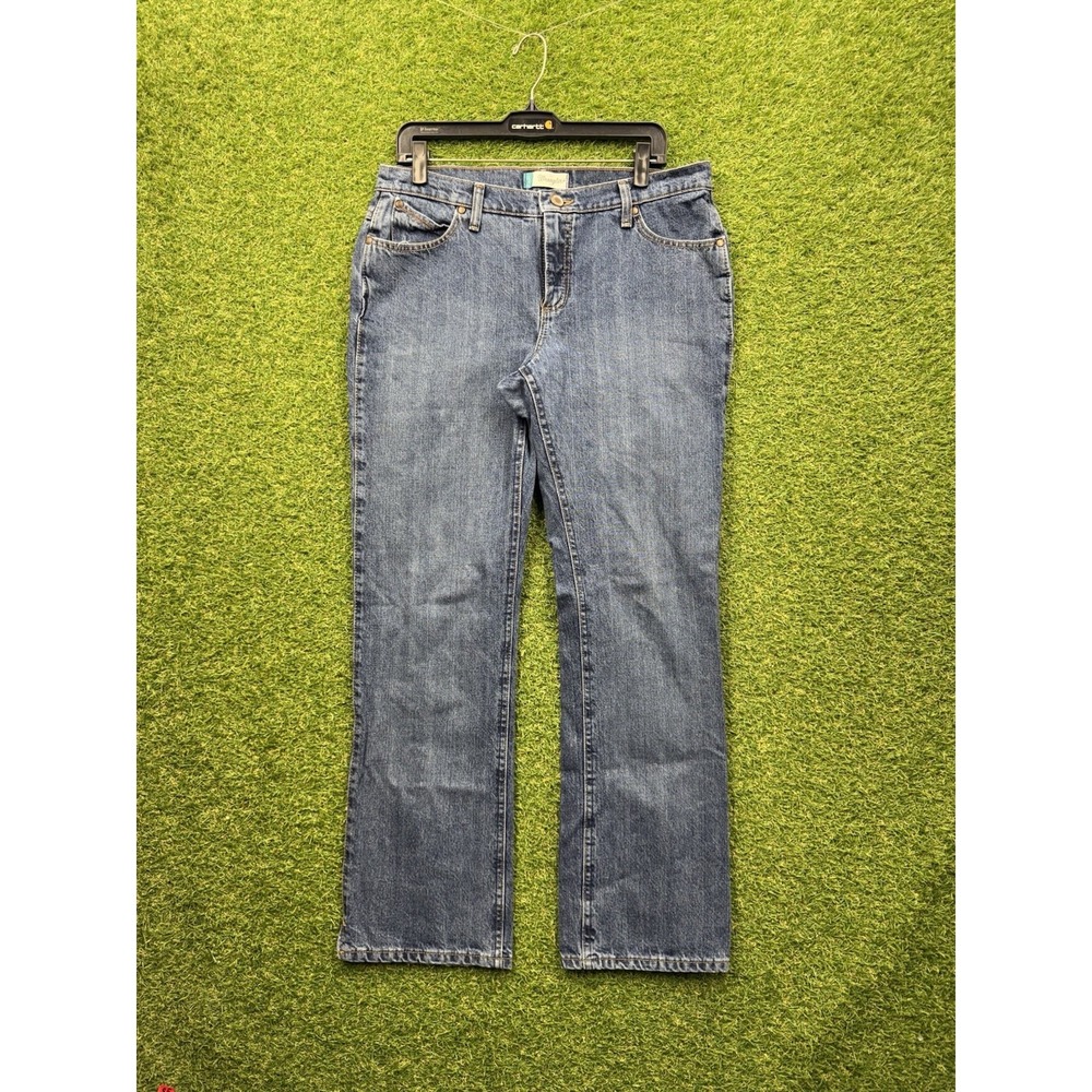 Wrangler Cash Jeans Womens 11/12 x32 Bootcut Denim No-Gap Slit Hem Workwear